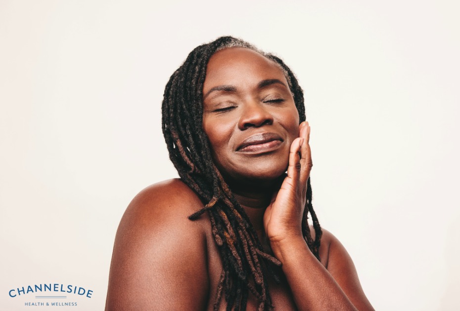 Compounded aging cream, woman with beautiful skin