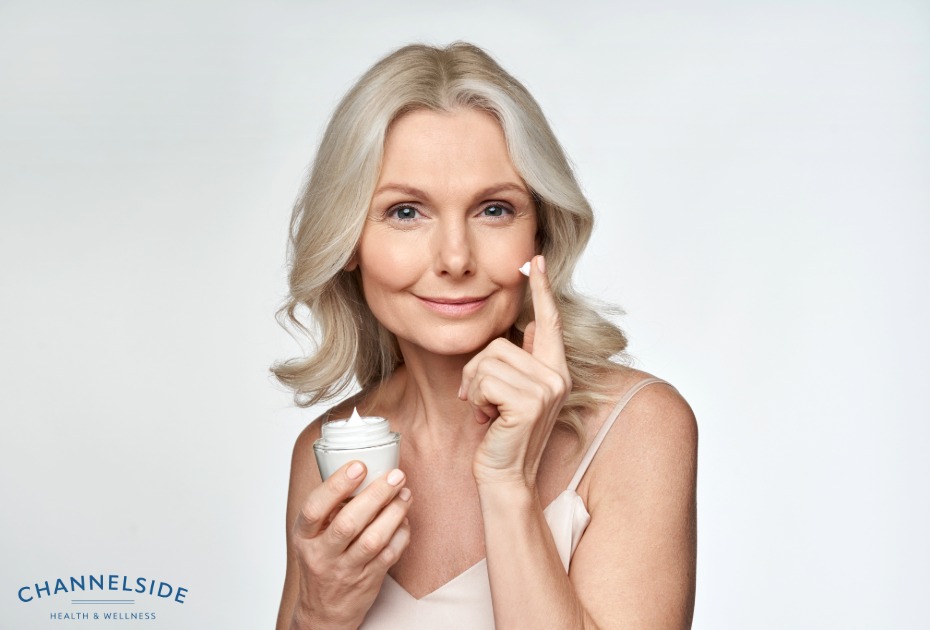 firmer skin woman with skin tightening cream.